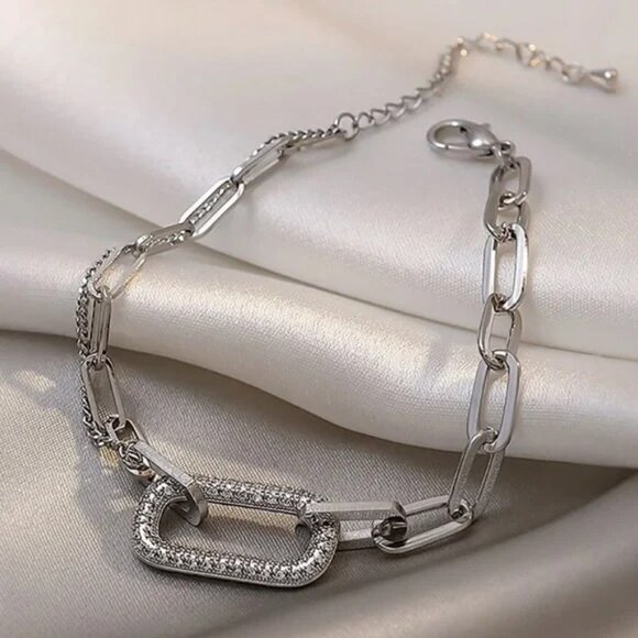 Rhinestone Paperclip Multilayer Bracelet - Picture 7 of 8